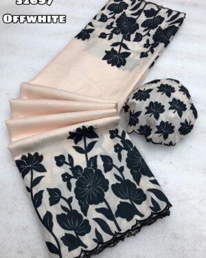 Elegant Off-White Floral Tussar saree