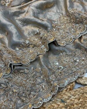 Premium Fendy Space Silk Saree With Beeds Work