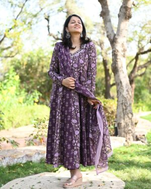 Purple Anarkali Suit With Bottom And Dupatta
