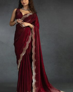 Maroon Pure Soft Fendy Satin Silk Saree