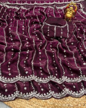 Sahenaz Premium Satin  Embroidery Beeds Work Saree