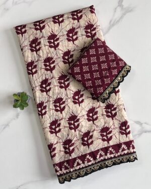 Floral Mulmul Cotton Saree With Scalloped Sequence Border