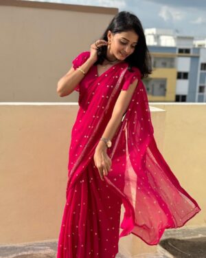 Pure Viscose Georgette Saree With Blouse
