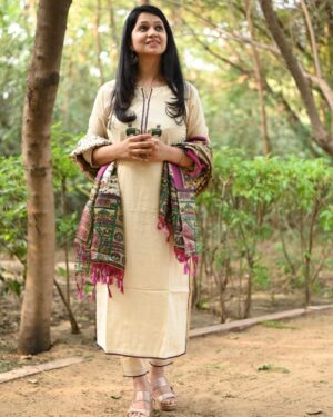 Cream Cotton kurta Set Adorned With Zari  Elephant  Motif And Warli Print