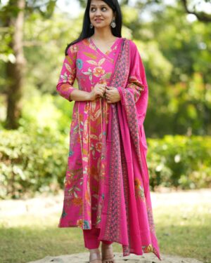 Elegant Floral Angrakha Style Anarkali Kurta Set