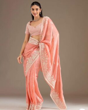 Premium Crunchy Chiffon Saree With Embroidery Sequence Work Saree
