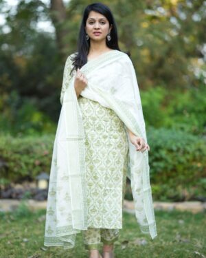 Premium Handwork Cotton Lacework Kurta Set With Kota Doria Dupatta