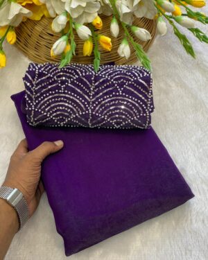 Premium Space Silk Saree With Pearl Sequence Embroidery Work Blouse