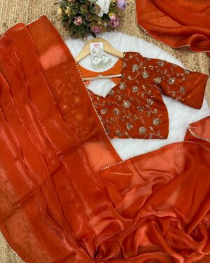 Trending Space Silk Satin Saree With Sequence Embroidery Blouse