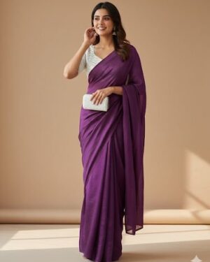Pure Solid Space Silk Saree With Heavy Sequence Embroidery Blouse