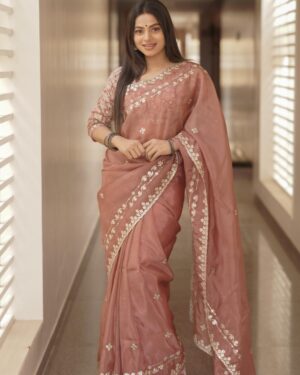 Premium Mauve Pink Tissue Saree With Sequence Embroidery Work