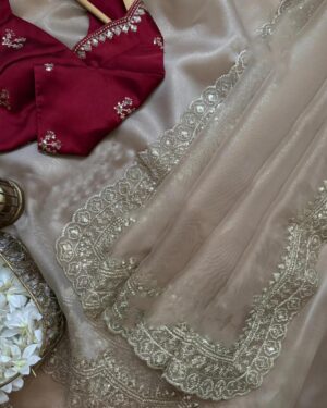 Pure Soft Organza Silk Saree With Contrast Blouse Piece