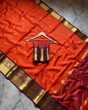 Banarasi Soft Semi Katan Checked Silk Saree With Blouse