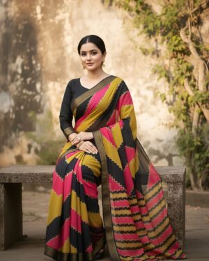 Premium Banarasi Georgette Saree With Golden Glitter Lehriya Design
