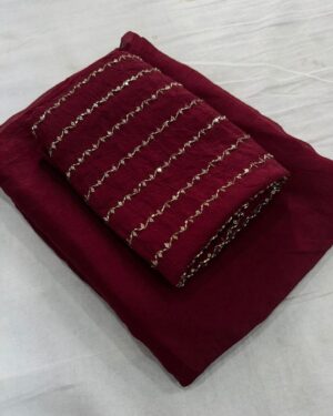 Tiara Rangoli Crushed Chiffon Saree With Sequence Work Blouse