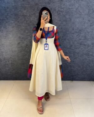Traditional Madras Kattam Anarkali Set With Dupatta