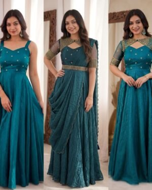 Zara 3 in 1 Premium Sequence Embroidery Work Gown with coat and dupatta